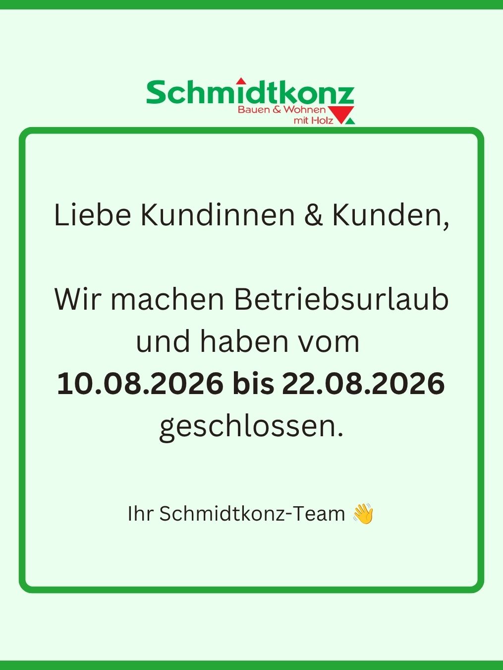 Hinweis Betriebsurlaub